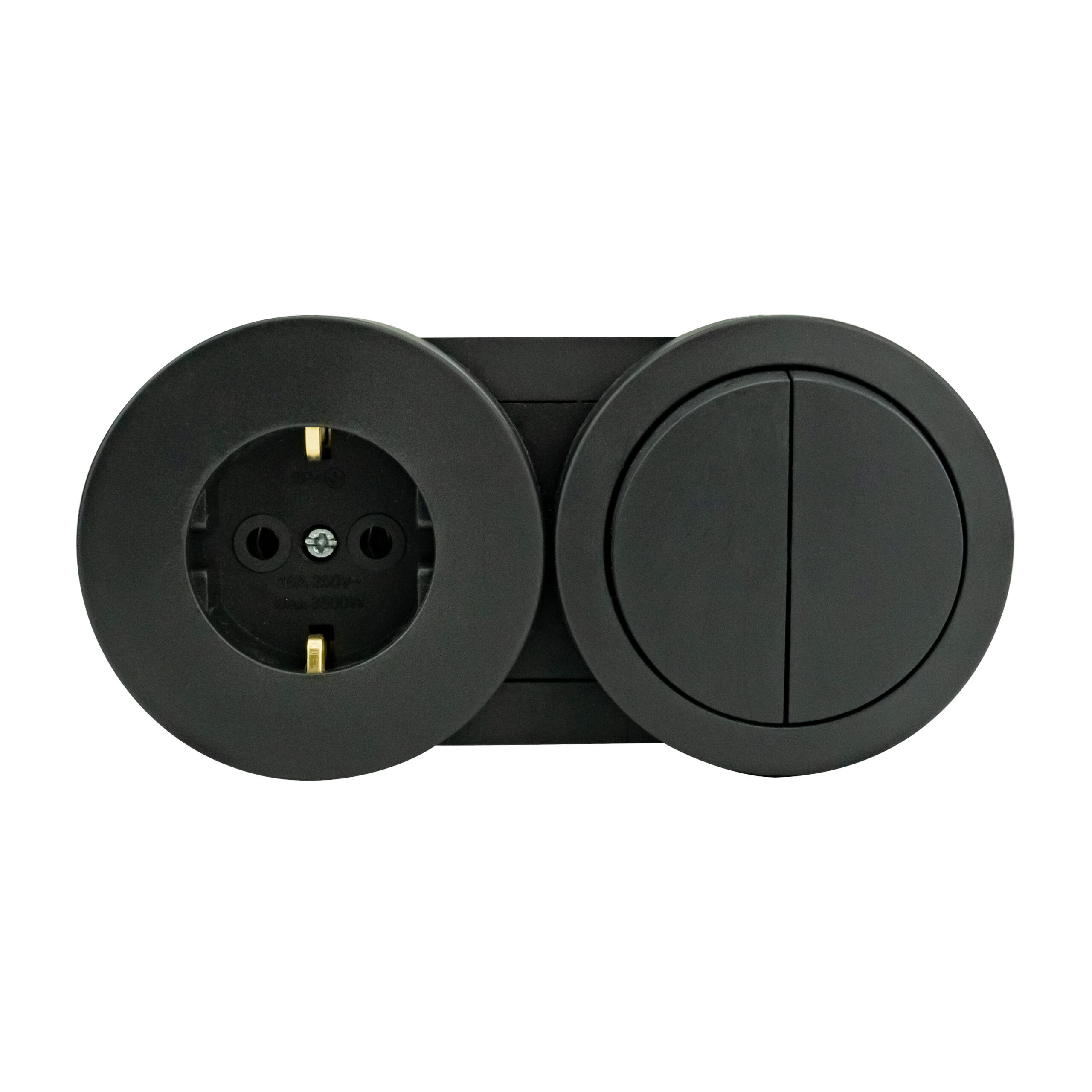switch-2-and-plug-1-antrazyt-nakl Вимикач 2-клавішний + Розетка з заземленням антрацит xOne - Зображення 1